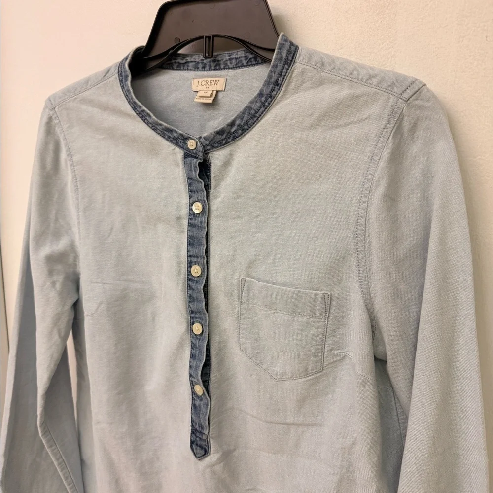 J. Crew Light Denim Contrast-Placket Henley Shirt Size M